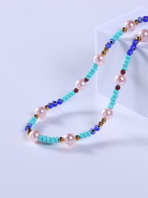 BYG Beads Stainless steel Crystal Multi Color Minimalist Beaded Necklace 2