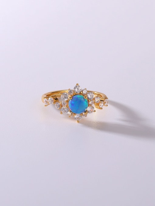 Blue 925 Sterling Silver Synthetic Opal Multi Color Minimalist Band Ring