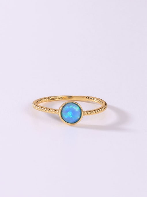 OPAL 925 Sterling Silver Synthetic Opal Blue Minimalist Band Ring 1