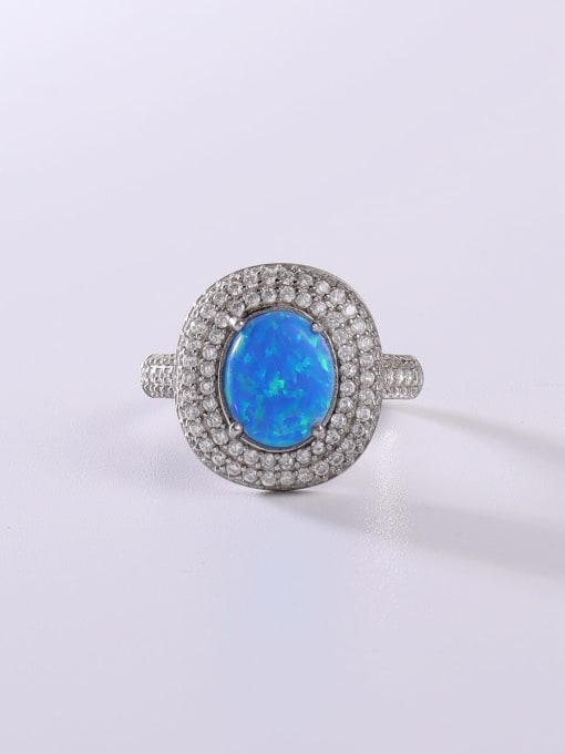 YUEFAN 925 Sterling Silver Synthetic Opal Blue Minimalist Band Ring 1