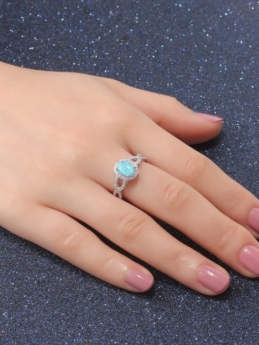 OPAL 925 Sterling Silver Synthetic Opal Blue Minimalist Band Ring 2