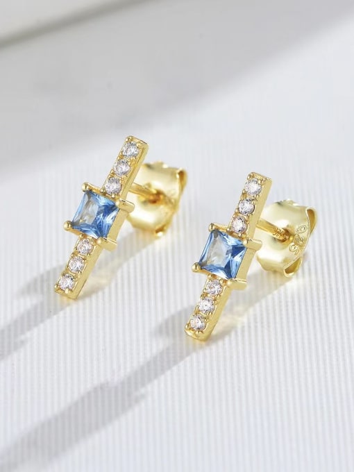 Yellow 925 Sterling Silver Cubic Zirconia Blue Minimalist Stud Earring