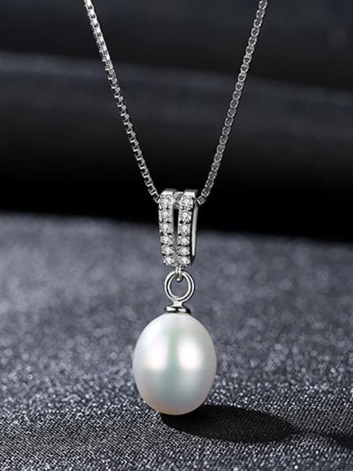 YUEFAN 925 Sterling Silver Freshwater Pearl White Minimalist Lariat Necklace 3