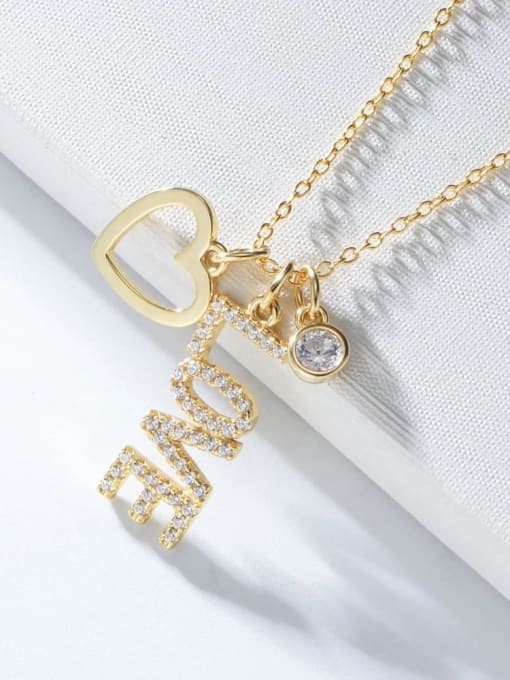 Yellow 925 Sterling Silver Cubic Zirconia White Letter Minimalist Initials Necklace