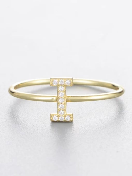 Yellow-i 925 Sterling Silver Cubic Zirconia White Letter Minimalist Band Ring