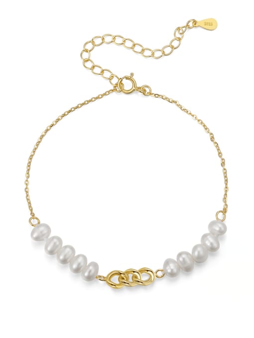 Gold 925 Sterling Silver Freshwater Pearl White Tila Bead Oval Minimalist Handmade Beaded Bracelet