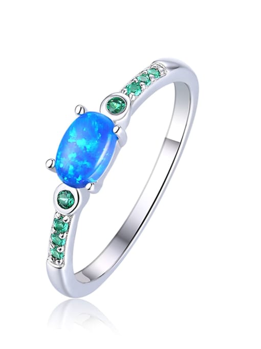 White 925 Sterling Silver Synthetic Opal Multi Color Minimalist Band Ring