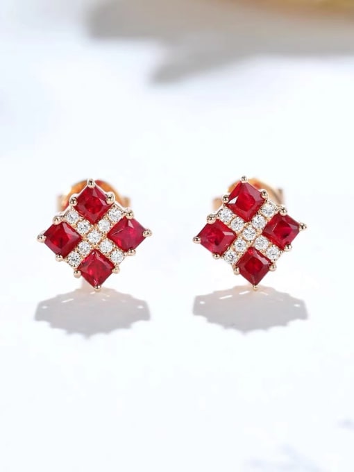 Red 925 Sterling Silver Cubic Zirconia Multi Color Minimalist Stud Earring