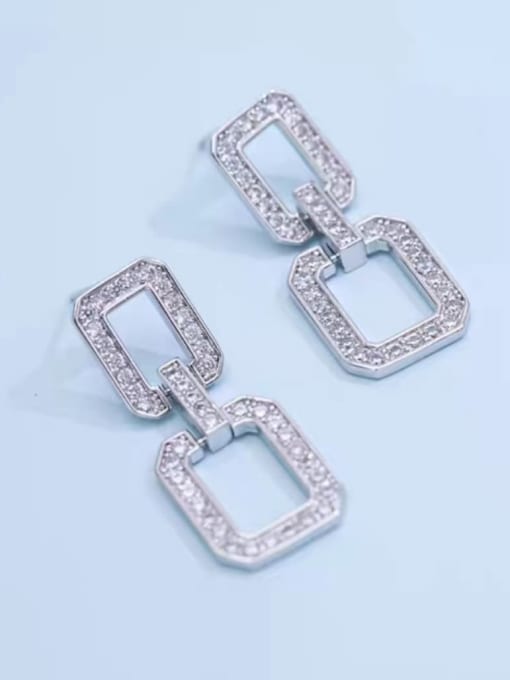 White 925 Sterling Silver Cubic Zirconia White Rectangle Dainty Drop Earring