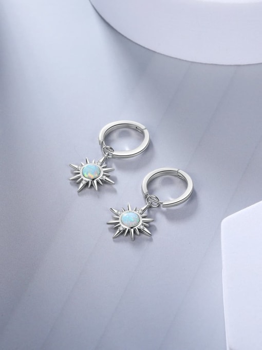 White 925 Sterling Silver Synthetic Opal White Minimalist Huggie Earring
