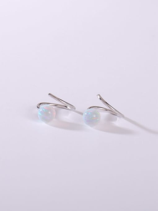 White 925 Sterling Silver Synthetic Opal Multi Color Minimalist Hoop Earring