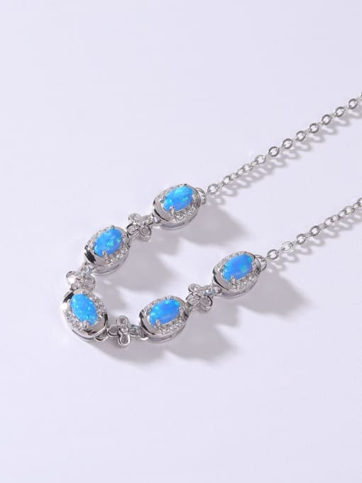 OPAL 925 Sterling Silver Synthetic Opal Blue Minimalist Adjustable Bracelet 1