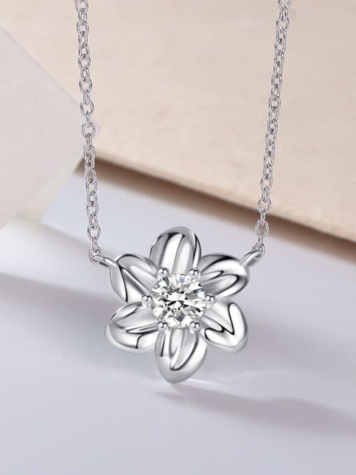 YUEFAN 925 Sterling Silver Cubic Zirconia White Flower Minimalist Lariat Necklace 4
