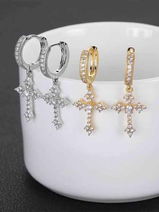 Jane Stone 925 Sterling Silver Moissanite White Cross Minimalist Clip Earring 3