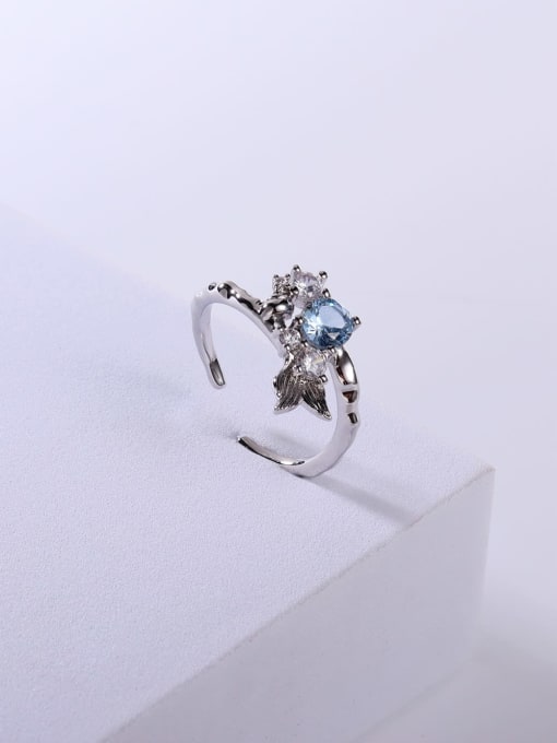 YUEFAN 925 Sterling Silver Cubic Zirconia Blue Mermaid Minimalist Geeky Ring