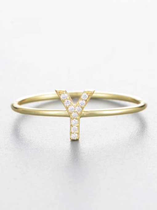 Yellow-y 925 Sterling Silver Cubic Zirconia White Letter Minimalist Band Ring