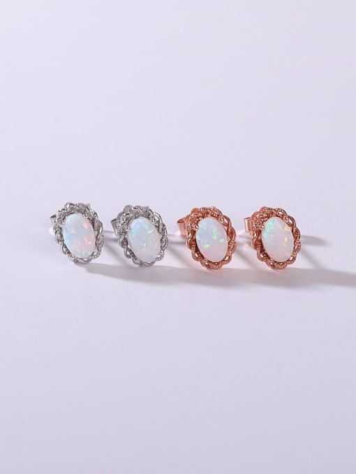OPAL 925 Sterling Silver Synthetic Opal Multi Color Minimalist Stud Earring