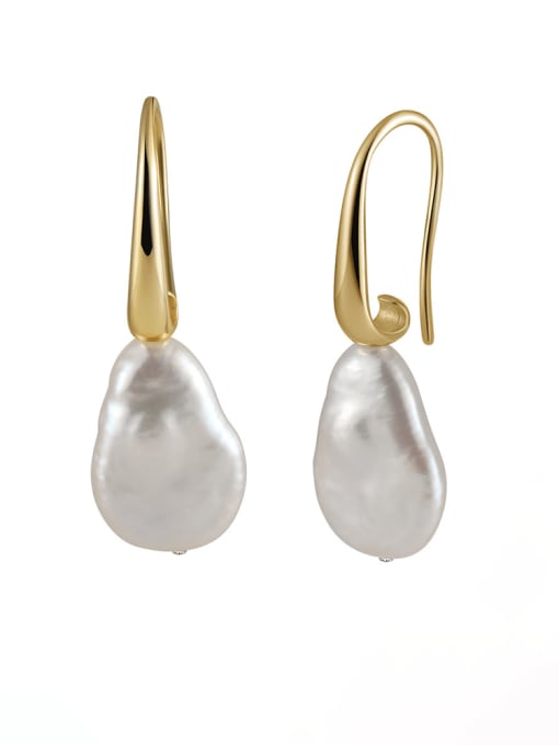 Gold 925 Sterling Silver Freshwater Pearl White Tila Bead Oval Minimalist Single Earring