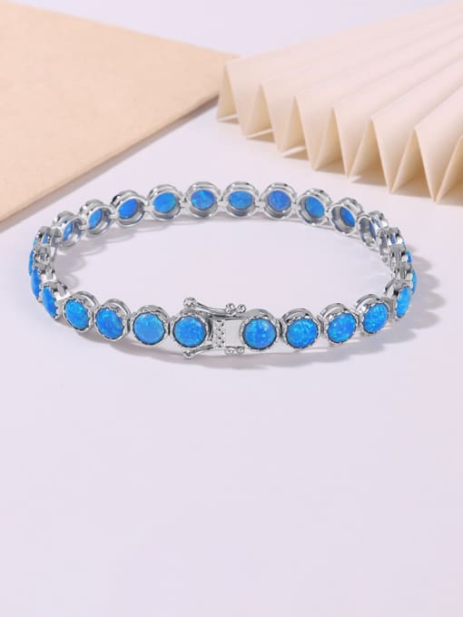 OPAL 925 Sterling Silver Synthetic Opal Blue Minimalist Charm Bracelet 3