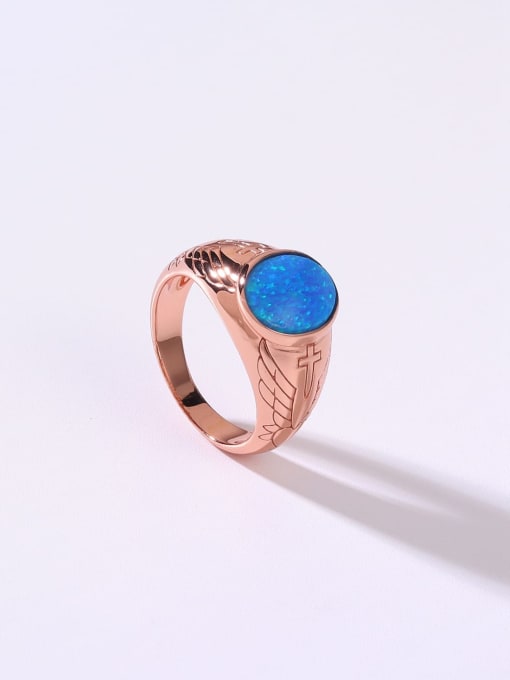 Rose 925 Sterling Silver Synthetic Opal Blue Minimalist Band Ring