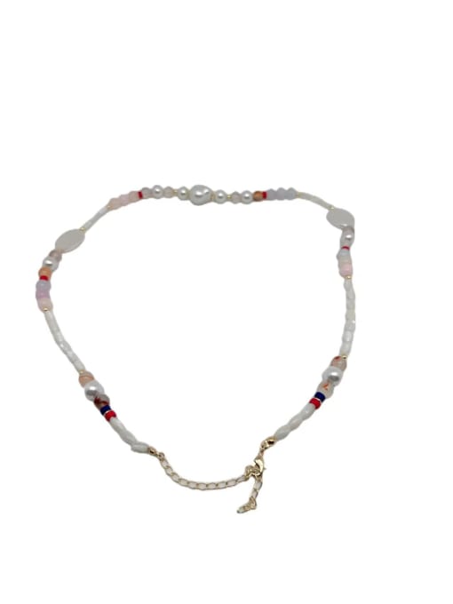 Yellow Stainless steel Freshwater Pearl Multi Color Minimalist Beaded Necklace