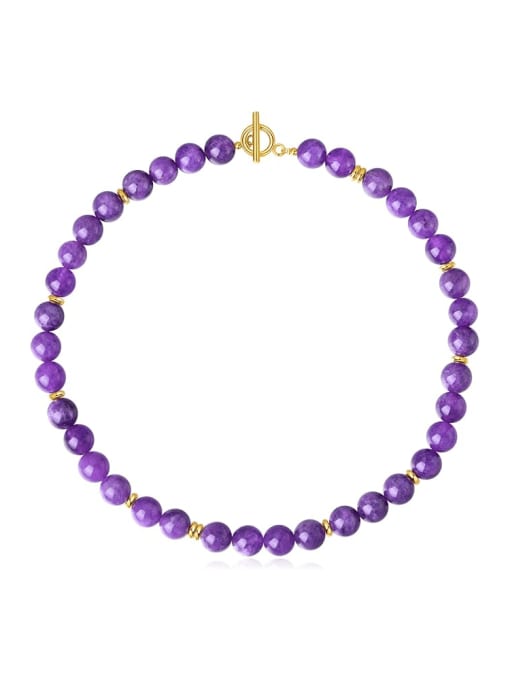 Purple Brass Crystal Round Minimalist Cuban Necklace