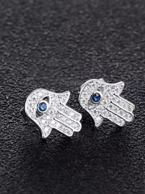 White 925 Sterling Silver Cubic Zirconia Blue Evil Eye Minimalist Stud Earring