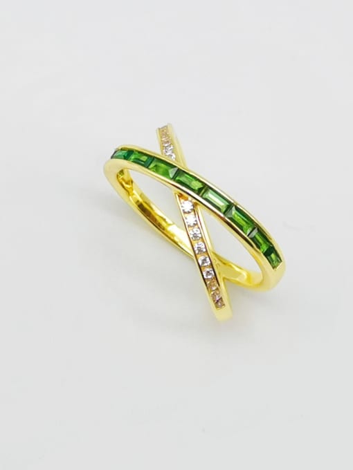 Yellow 925 Sterling Silver Cubic Zirconia Green Dainty Band Ring