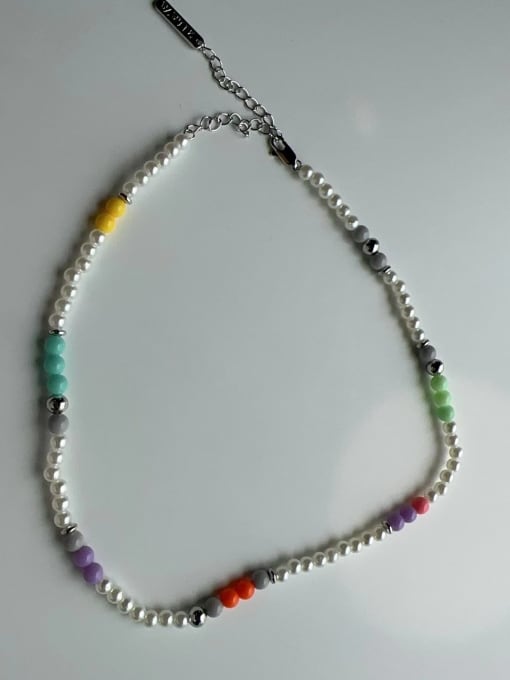 BYG Beads Brass Imitation Pearl Multi Color Minimalist Beaded Necklace 2