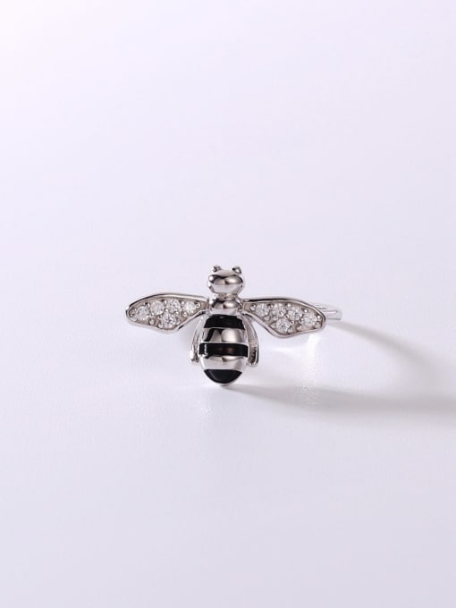 YUEFAN 925 Sterling Silver Cubic Zirconia White Bee Minimalist Band Ring 3