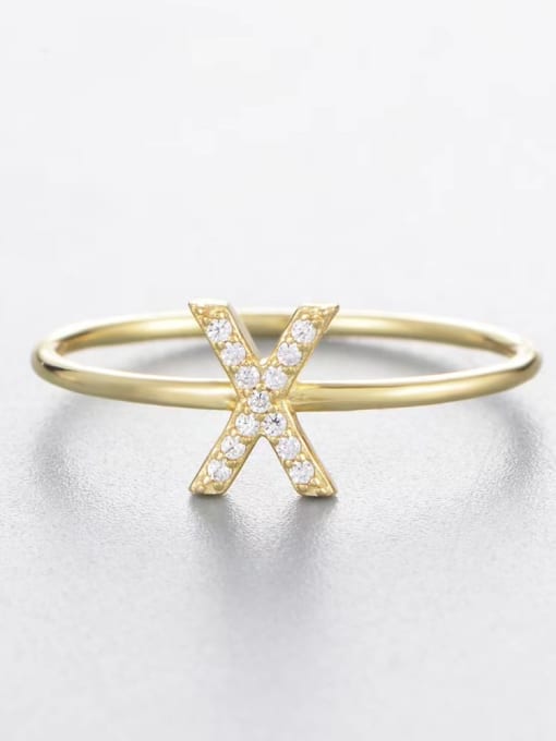 Yellow-x 925 Sterling Silver Cubic Zirconia White Letter Minimalist Band Ring