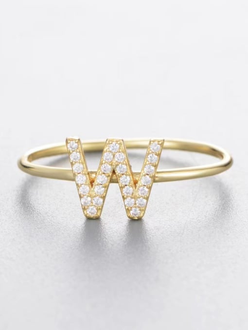 Yellow-w 925 Sterling Silver Cubic Zirconia White Letter Minimalist Band Ring