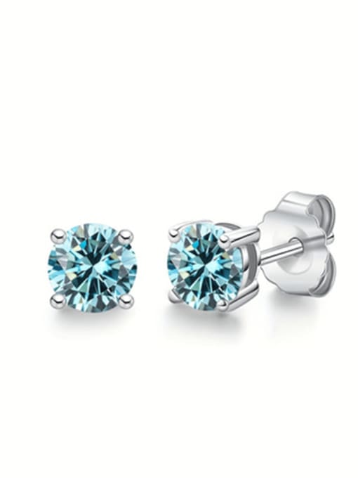 blue 1ct+1ct 925 Sterling Silver Moissanite Multi Color Minimalist Stud Earring