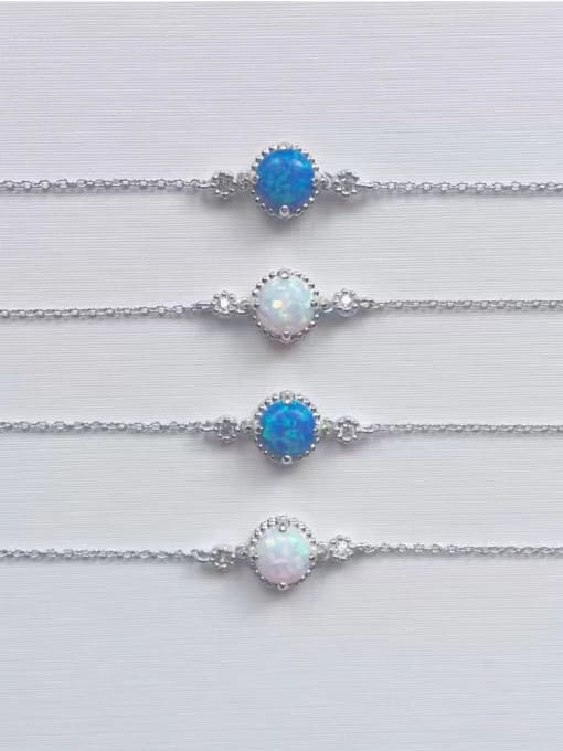 OPAL 925 Sterling Silver Synthetic Opal White Minimalist Link Bracelet 0
