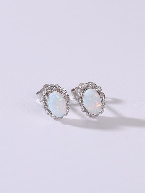 OPAL 925 Sterling Silver Synthetic Opal Multi Color Minimalist Stud Earring 2