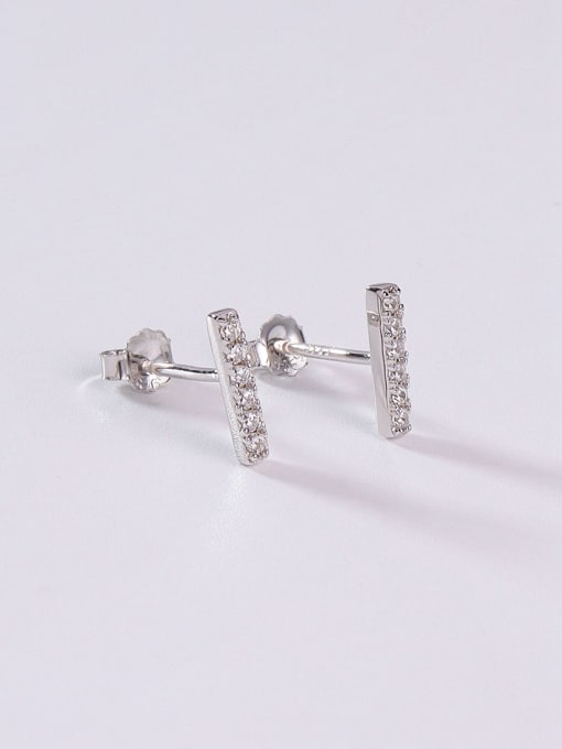 White 925 Sterling Silver Cubic Zirconia White Minimalist Stud Earring