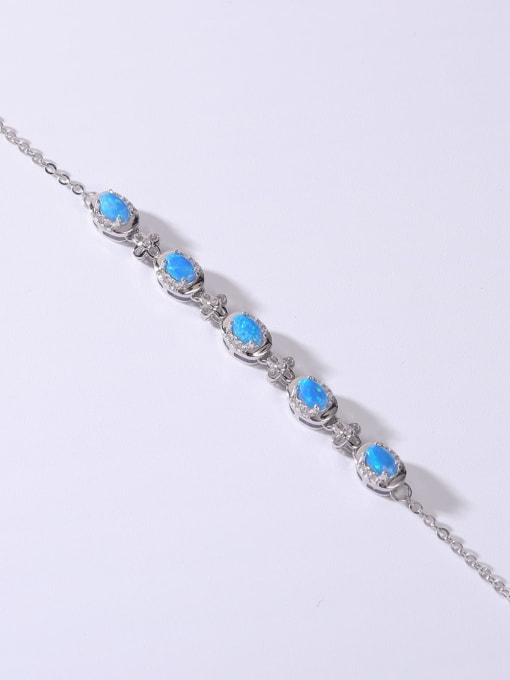 White 925 Sterling Silver Synthetic Opal Blue Minimalist Adjustable Bracelet
