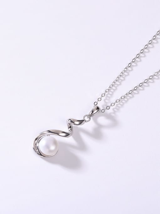 YUEFAN 925 Sterling Silver Freshwater Pearl White Minimalist Lariat Necklace