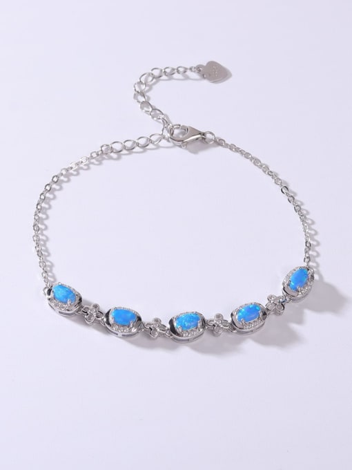 OPAL 925 Sterling Silver Synthetic Opal Blue Minimalist Adjustable Bracelet 0