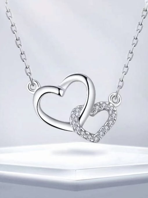 YUEFAN 925 Sterling Silver Cubic Zirconia White Heart Minimalist Link Necklace
