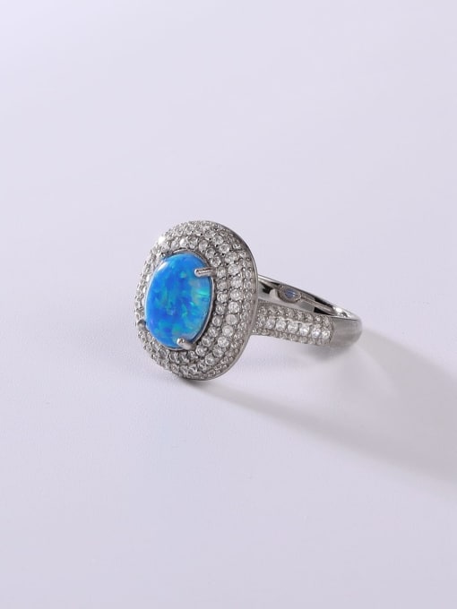 YUEFAN 925 Sterling Silver Synthetic Opal Blue Minimalist Band Ring 2