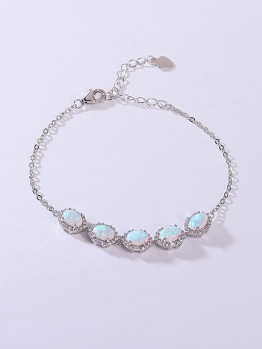 White 925 Sterling Silver Synthetic Opal White Minimalist Adjustable Bracelet