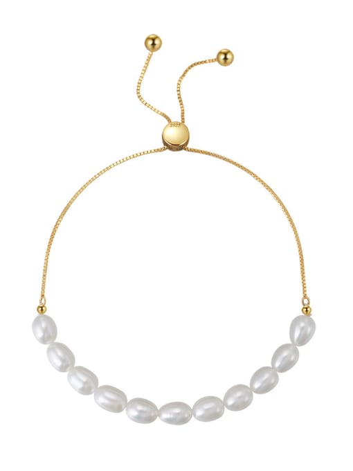 Gold 925 Sterling Silver Freshwater Pearl White Tila Bead Oval Minimalist Handmade Beaded Bracelet