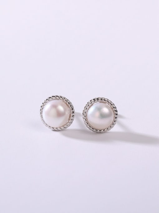 White 925 Sterling Silver Freshwater Pearl White Minimalist Stud Earring