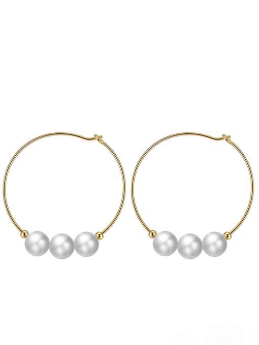 Gold 925 Sterling Silver Freshwater Pearl White Tila Bead Round Minimalist Drop Earring