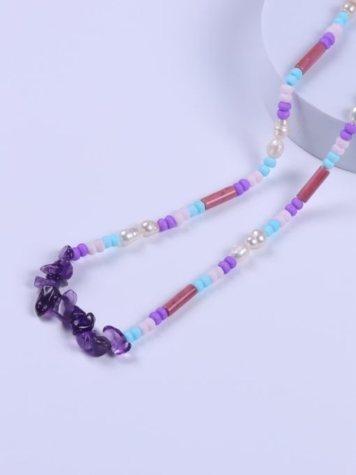 BYG Beads Stainless steel Light Amethyst Multi Color Stone Minimalist Beaded Necklace 2