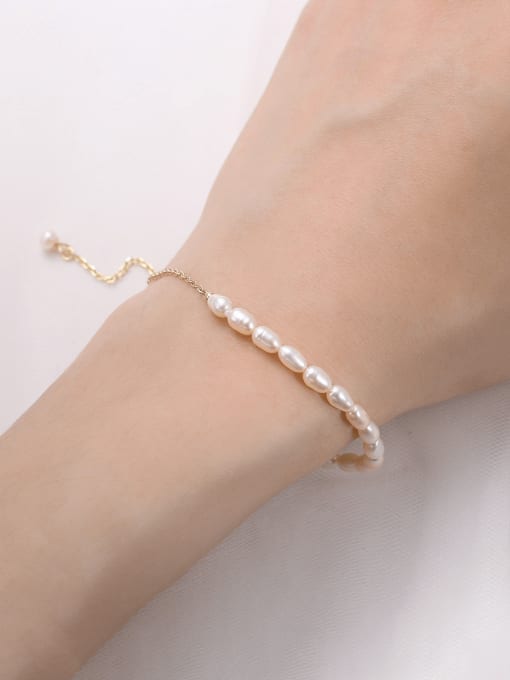 BYG Beads 925 Sterling Silver Freshwater Pearl White Tila Bead Oval Minimalist Handmade Beaded Bracelet 3