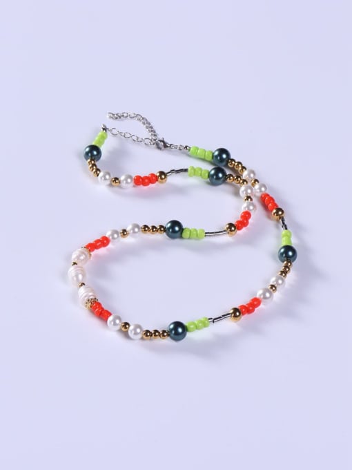 Multi Stainless steel Freshwater Pearl Multi Color Minimalist Beaded Necklace