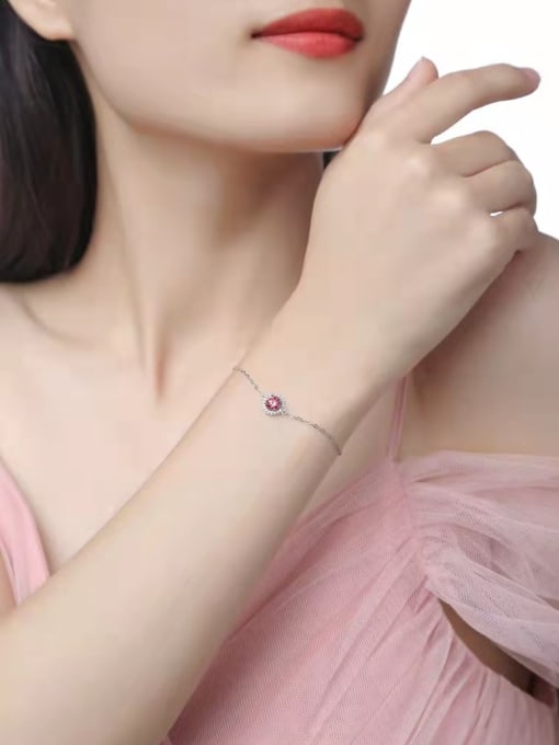 Jane Stone 925 Sterling Silver Moissanite Pink Minimalist Adjustable Bracelet 2