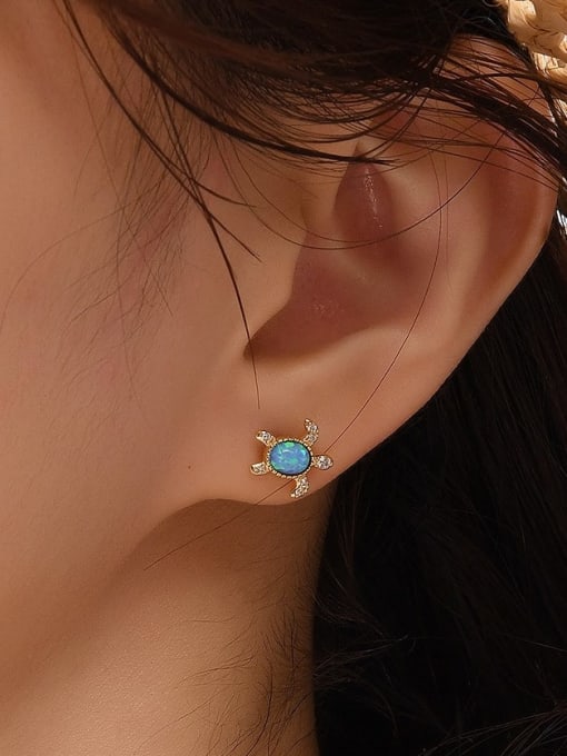 OPAL 925 Sterling Silver Synthetic Opal Blue Minimalist Stud Earring 2